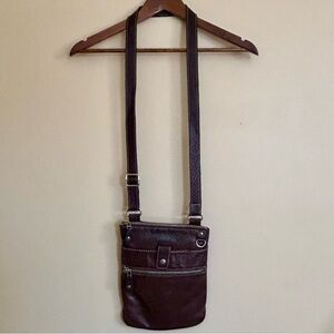 Roots| Dark Brown Leather Crossbody Satchel Bag
